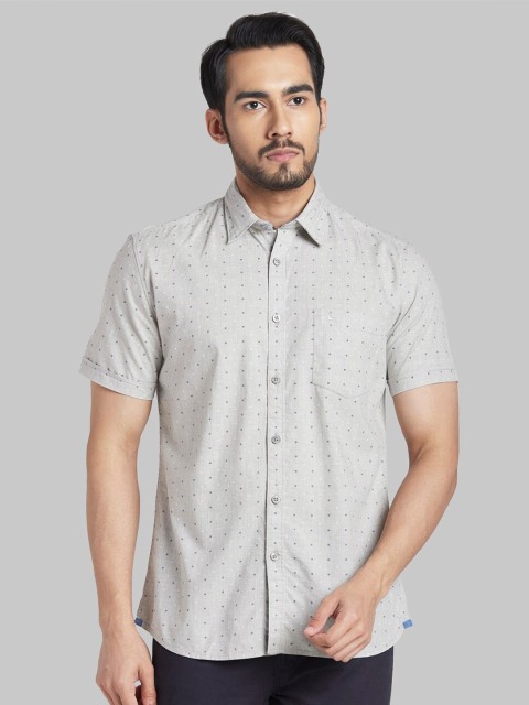 

Parx Men Grey Slim Fit Printed Cotton Casual Shirt