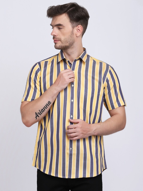 

JJAAGG T Men Yellow Classic Striped Twill Casual Shirt
