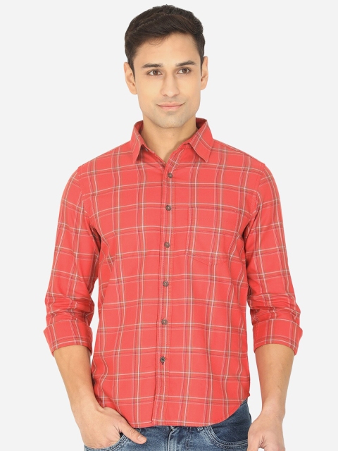 

Greenfibre Men Pink Slim Fit Windowpane Checks Checked Casual Shirt