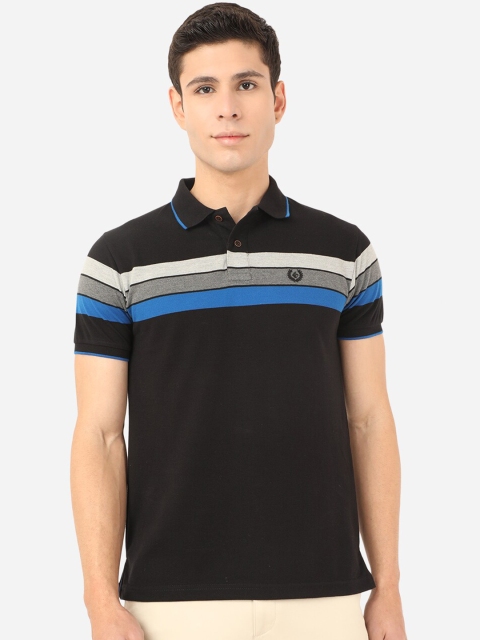

Greenfibre Men Black & Blue Striped Polo Collar Slim Fit Outdoor T-shirt