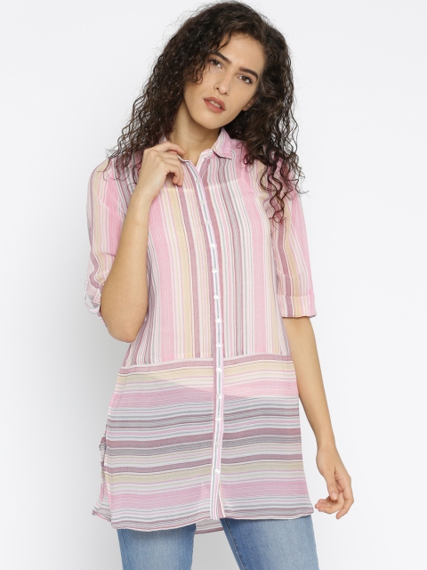 

109F Pink Striped Shirt Style Tunic