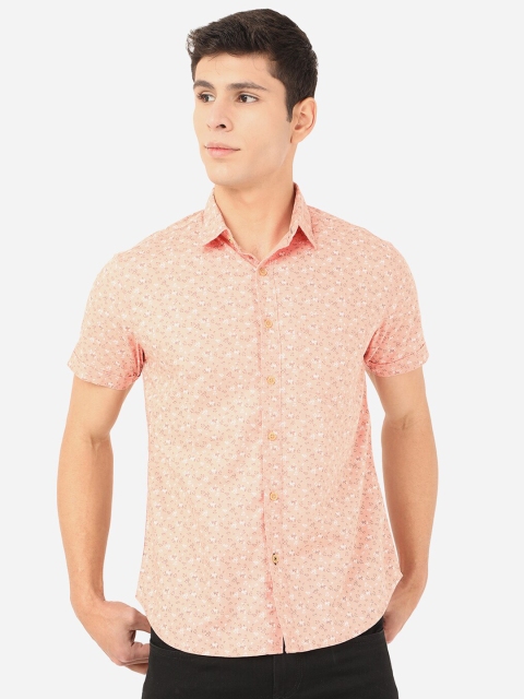 

Greenfibre Men Peach Slim Fit Floral Printed Pure Cotton Casual Shirt