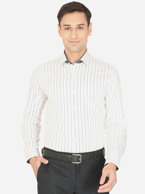 

Greenfibre Men White Slim Fit Striped Cotton Formal Shirt