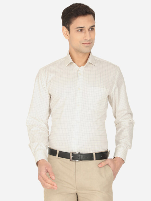 

Greenfibre Men Cream-Coloured Regular Fit Grid Tattersall Checks Checked Formal Shirt