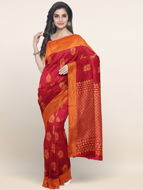 

Pothys Maroon & Orange Woven Design Silk Cotton Saree