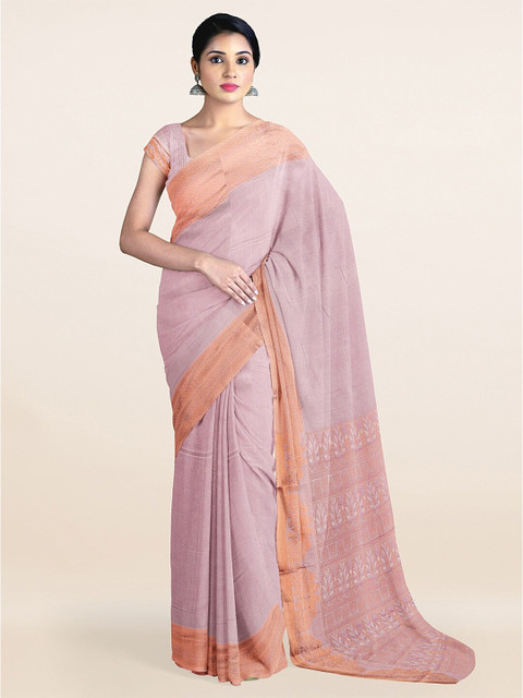

Pothys Lavender & Golden Ethnic Motifs Zari Silk Cotton Saree
