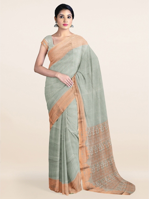 

Pothys Grey & Gold-Toned Floral Zari Silk Cotton Saree