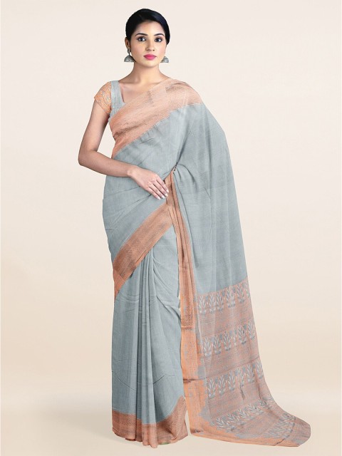 

Pothys Grey & Copper-Toned Zari Silk Cotton Saree
