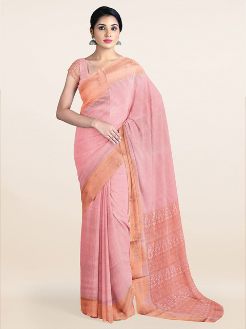 

Pothys Pink & Gold-Toned Zari Silk Cotton Saree