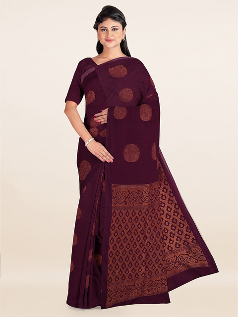 

Pothys Purple & Golden Ethnic Motifs Zari Silk Cotton Saree