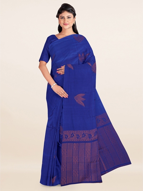 

Pothys Blue & Gold-Toned Woven Design Zari Silk Cotton Saree