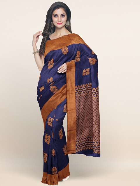 

Pothys Navy Blue & Gold-Toned Ethnic Motifs Woven Design Silk Cotton Saree