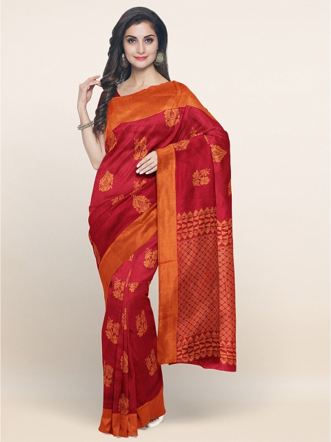 

Pothys Maroon & Orange Woven Design Silk Cotton Saree