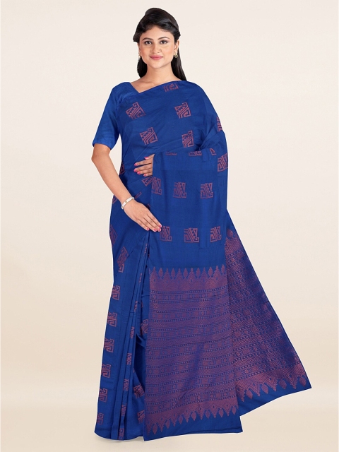

Pothys Blue & Copper-Toned Ethnic Motifs Zari Silk Cotton Saree