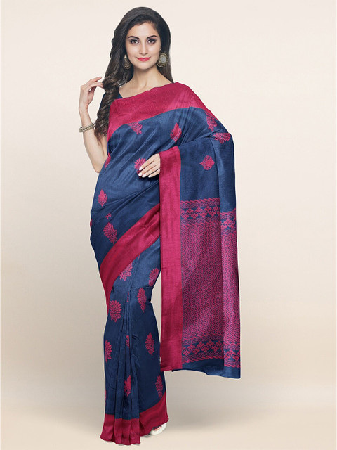 

Pothys Blue & Magenta Ethnic Motifs Silk Cotton Saree