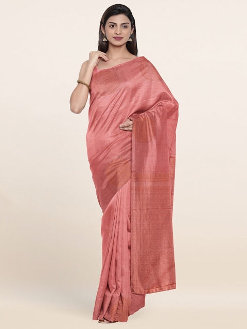 

Pothys Pink & Copper-Toned Ethnic Motifs Woven Design Zari Silk Cotton Saree