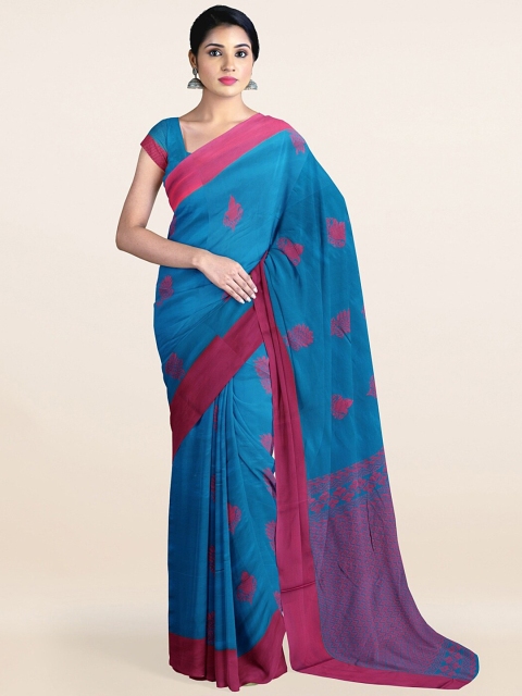 

Pothys Blue & Magenta Ethnic Motifs Silk Cotton Saree