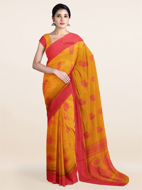 

Pothys Mustard & Red Ethnic Motifs Silk Cotton Saree