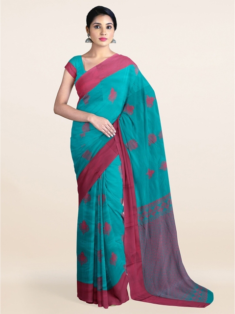 

Pothys Blue & Magenta Ethnic Motifs Woven Design Silk Cotton Saree