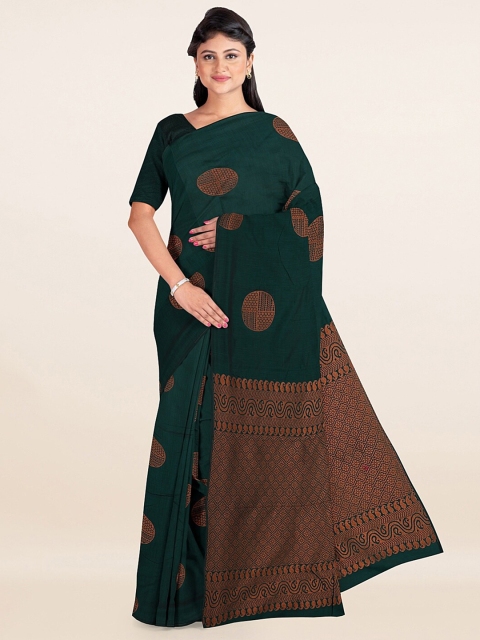 

Pothys Green & Copper-Toned Ethnic Motifs Woven Design Zari Silk Cotton Saree