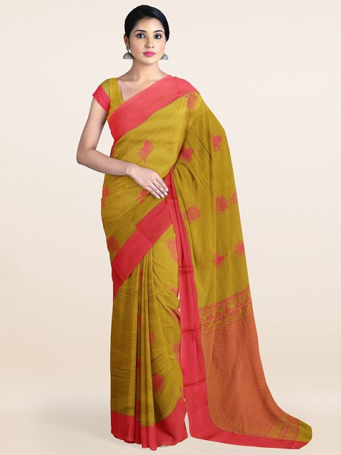

Pothys Green & Red Ethnic Motifs Silk Cotton Saree