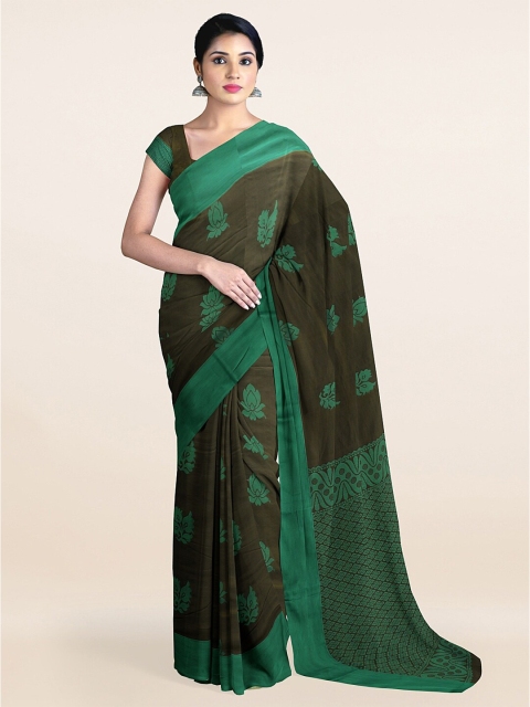 

Pothys Green & Olive Green Floral Silk Cotton Saree