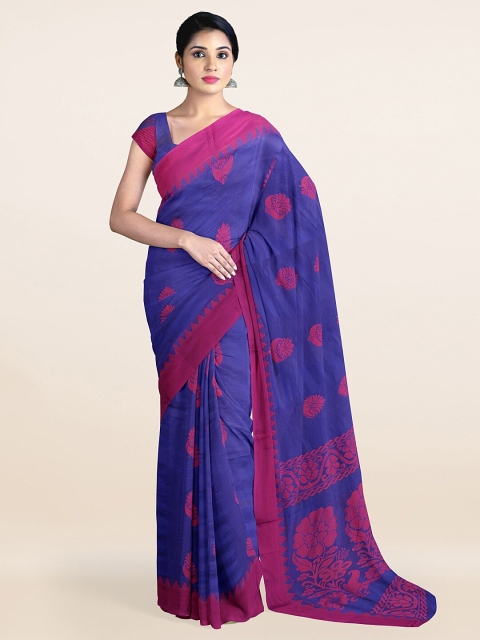 

Pothys Violet & Pink Ethnic Motifs Woven Design Silk Cotton Saree