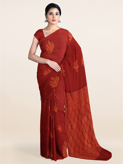 

Pothys Maroon & Coral Woven Design Ethnic Motifs Silk Cotton Saree