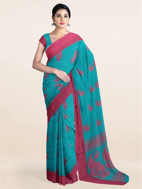

Pothys Blue & Magenta Ethnic Motifs Silk Cotton Saree