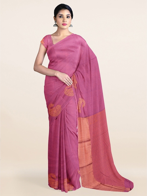 

Pothys Pink & Gold-Toned Paisley Zari Silk Cotton Saree