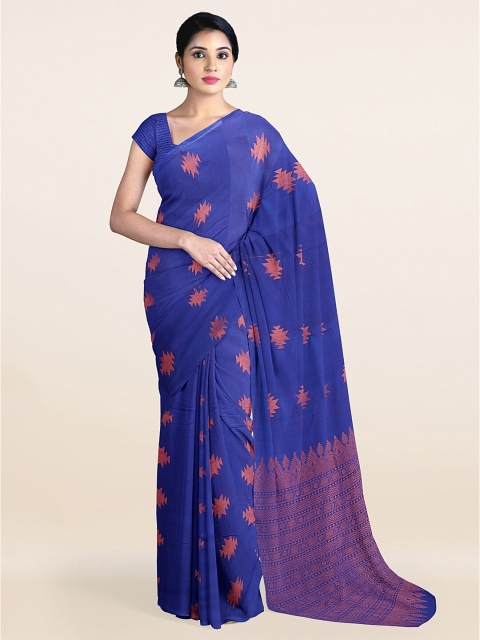 

Pothys Blue & Peach-Coloured Ethnic Motifs Silk Cotton Saree