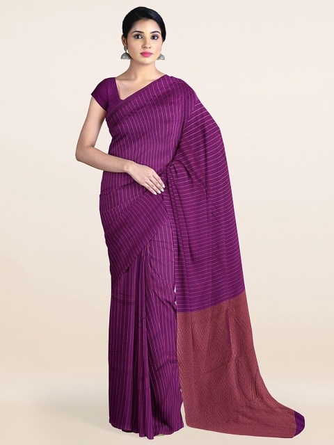 

Pothys Purple & Copper-Toned Striped Zari Silk Cotton Saree