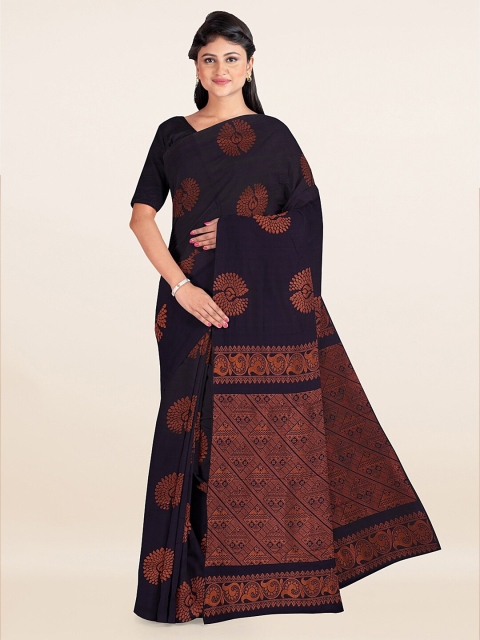 

Pothys Burgundy & Copper Ethnic Motifs Zari Silk Cotton Saree