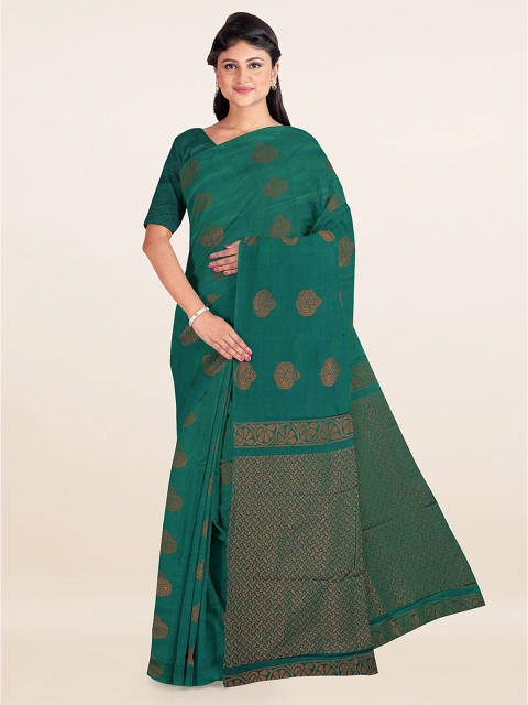 

Pothys Green & Gold-Toned Woven Design Zari Silk Cotton Saree