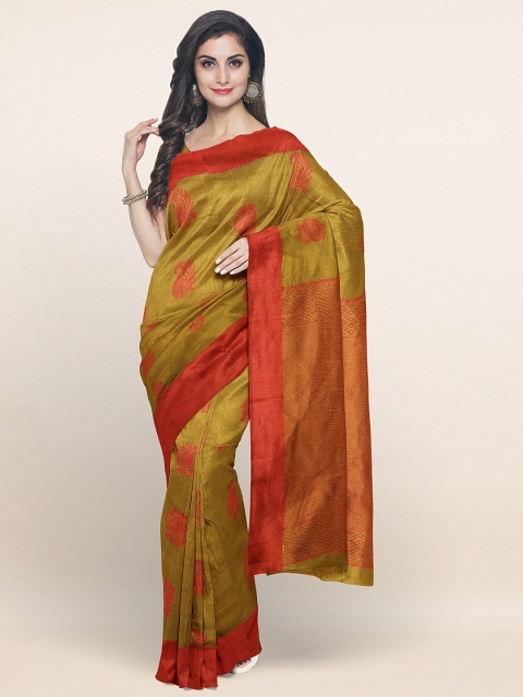 

Pothys Mustard & Red Ethnic Motifs Silk Cotton Saree