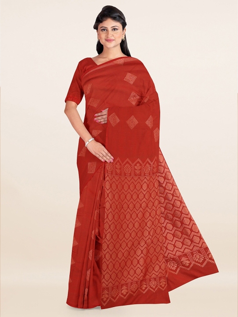

Pothys Rust & Golden Ethnic Motifs Zari Silk Cotton Saree