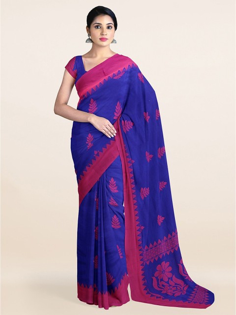 

Pothys Blue & Pink Ethnic Motifs Woven Design Silk Cotton Saree