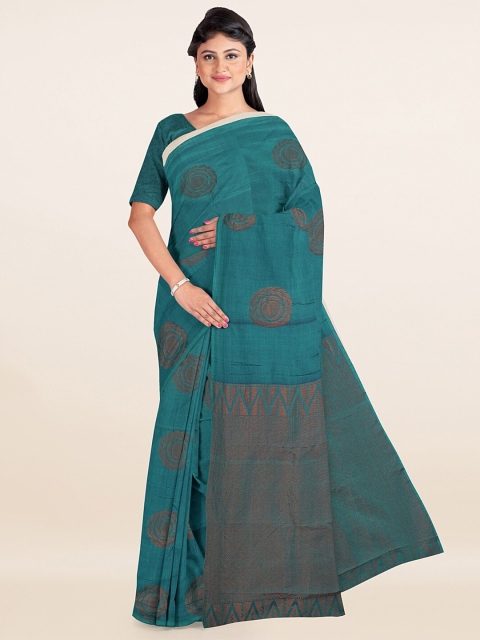 

Pothys Teal & Copper-Toned Ethnic Motifs Zari Silk Cotton Saree