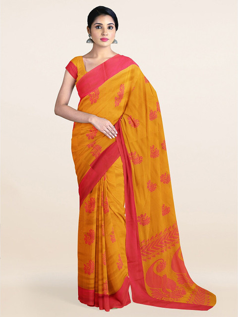 

Pothys Mustard & Pink Ethnic Motifs Silk Cotton Saree