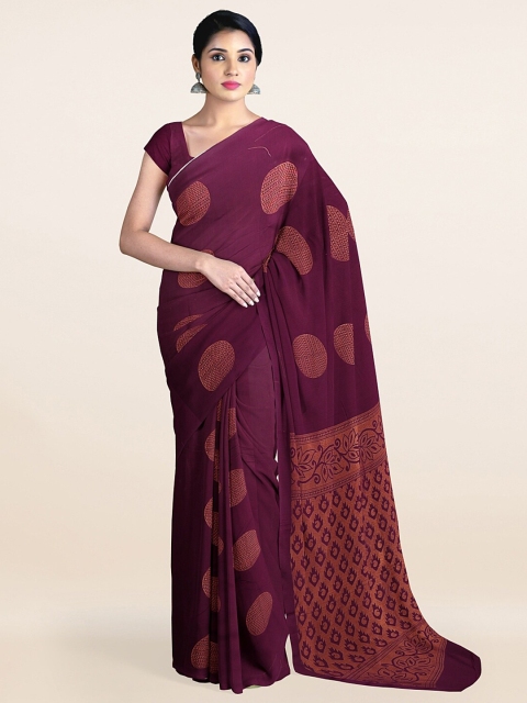 

Pothys Burgundy & Gold-Toned Woven Design Zari Silk Cotton Saree