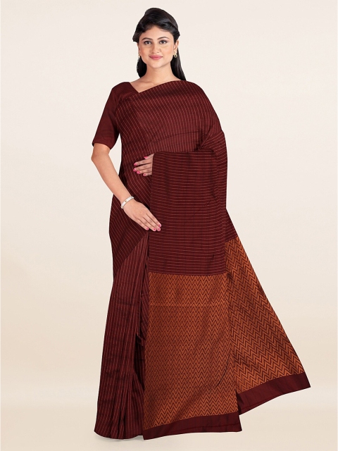 

Pothys Maroon & Gold-Toned Woven Design Zari Silk Cotton Saree