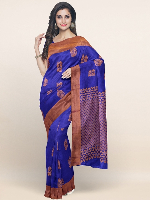 

Pothys Blue & Brown Ethnic Motifs Silk Cotton Saree