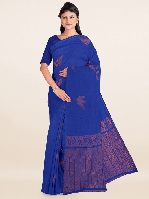 

Pothys Blue & Gold-Toned Woven Design Silk Cotton Saree