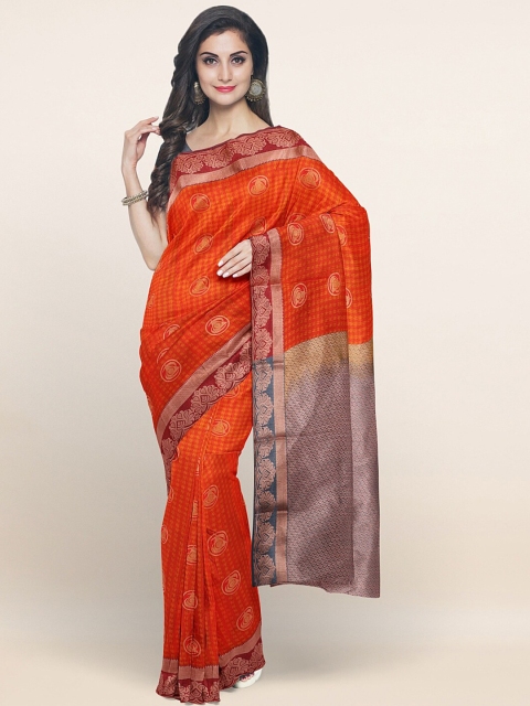 

Pothys Orange & Gold-Toned Woven Design Zari Art Silk Saree