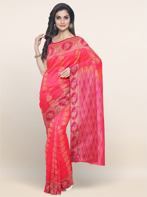 

Pothys Pink & Gold-Toned Paisley Zari Art Silk Saree