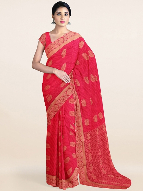 

Pothys Pink & Gold-Toned Ethnic Motifs Zari Art Silk Saree