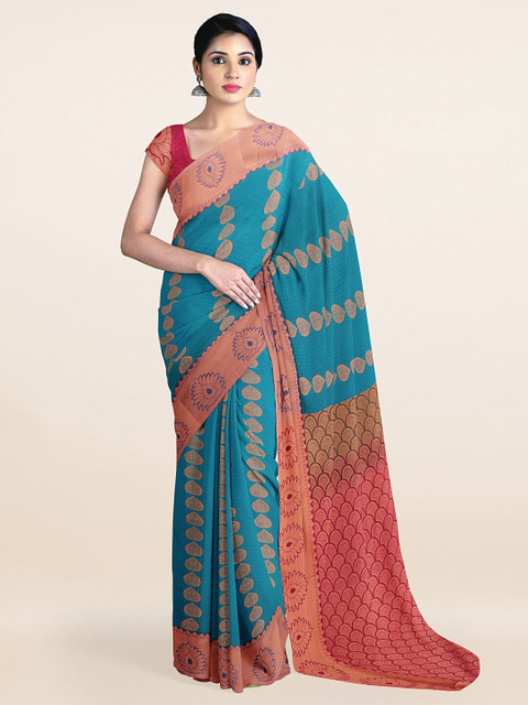 

Pothys Blue & Magenta Ethnic Motifs Zari Art Silk Saree