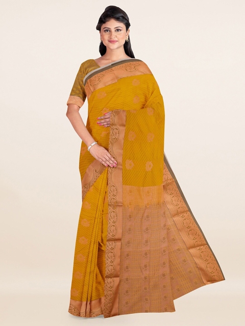 

Pothys Mustard & Gold-Toned Floral Zari Art Silk Saree