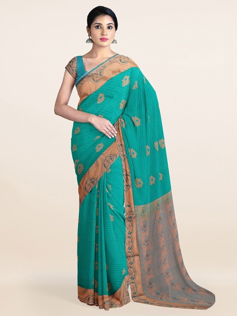 

Pothys Sea Green & Gold-Toned Floral Zari Art Silk Saree