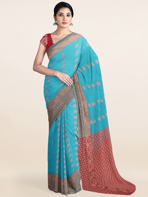 

Pothys Blue & Copper-Toned Ethnic Motifs Art Silk Saree